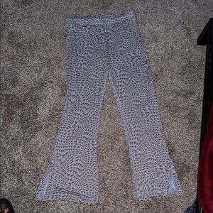 Blue and White Patterned Flared Pants